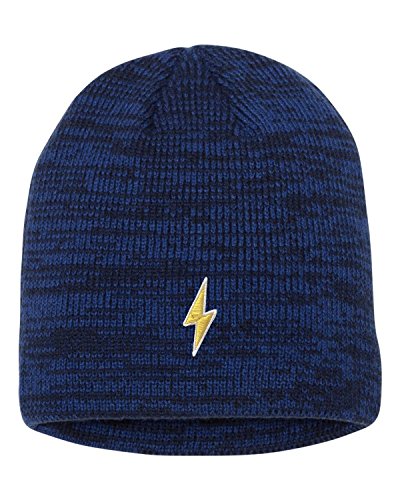 One Size Royal/Navy Marled Lightning Bolt Embroidered Knit Beanie Cap