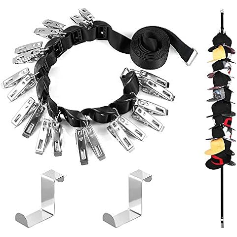 QUMENEY Cap Holder Rack, Baseball Cap Organiser Hanger for Home and Travel, Closet Cap Rack with 20 Hooks Over the Door for Caps Hats Scarfs Socks Tie Towels Cover