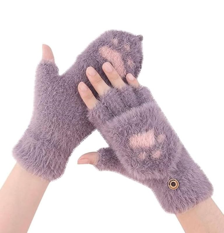 Half Finger Winter Gloves for Women and Men Soft Plush Angora Wool Knitted Mitten Short Glove Girls Boys Woolen Fingerless Warm Winter Hand Gloves (Grey)-image-40