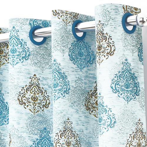 Image of Window Curtains 5 Feet Long Set of 1 | Motif Design | Polyester | Light Filtering Curtains | Curtains for Living Room | 118 x 152 cm, Mustard & Teal | Perfect for Home Decor