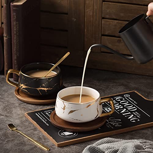 Tea Cup and Saucer Set, Porcelain Espresso Coffee Cup Set, with Saucer and Spoon, Ceramic Mugs for Home, Restaurants - White, 300 ml, 1 Pcs - Image 3