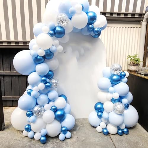 Image of Blue and White Balloons, 67pcs 12 Inch Blue Balloon and White Silver Confetti Balloons for Baby Shower, Birthday, Bridal, Wedding Party Decoration