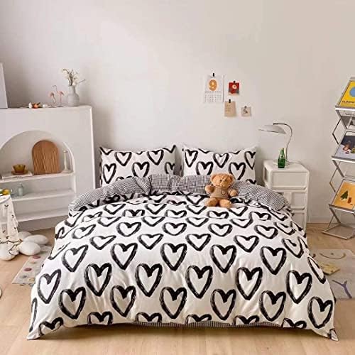 Houseri Black and White Comforter Set Full Love Comforter Bedding Sets for Teenage Girls Full Size Comforter Heart Shaped Bedding Kawaii Comforter Cute Bedding Quilt Full