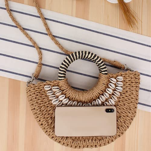Bolso Mini Media Luna de Rattán y Paja para Mujer miniatura 7
