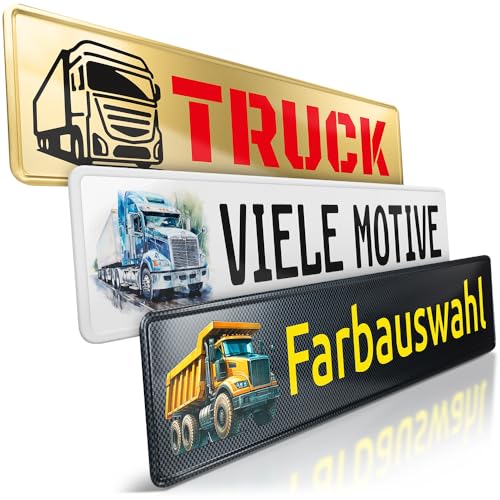 schildEVO 1x LKW Namensschild | Truck Kennzeichen | Wunschtext | LKW-Schild | Trucker Funschild | Viele Farben | Aluminium Autoschild | 520 x 110 mm