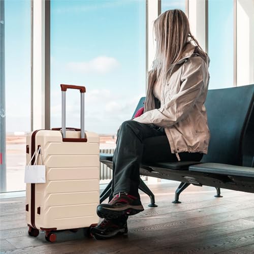 HIFINE TOURIST 3-Piece Luggage Set - 20"/24"/28" ABS Spinner Wheel Suitcase with Combination Lock (Beige)3