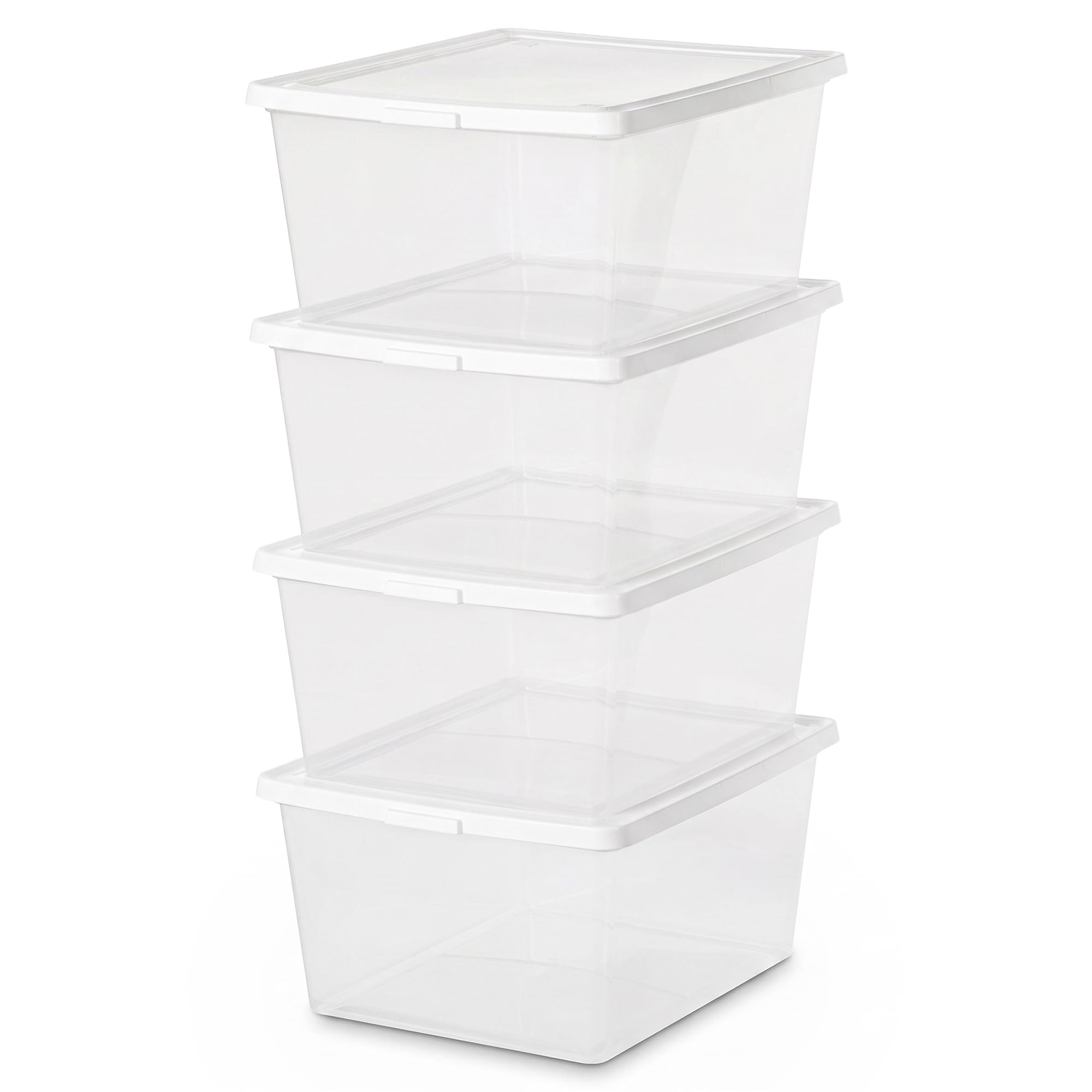 IRIS USA 4-Pack 25 Qt Storage Bins with Lids, Stackable Box, Clear/White