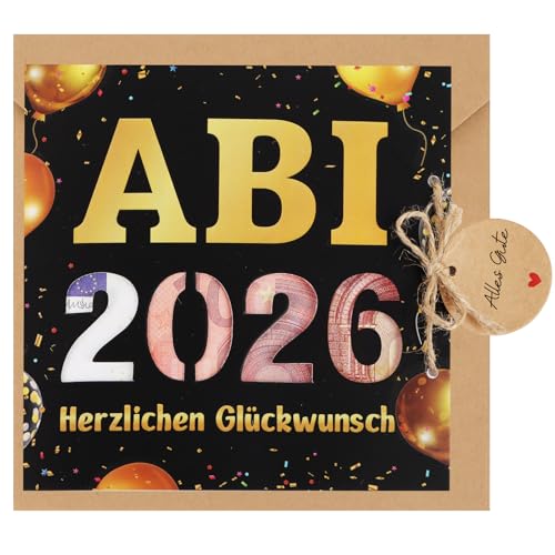COMOOKA Geldgeschenke Karte zum Abitur 2026 Geschenke - ABI 2026 Glückwunschkarte mit Umschlag - Geldgeschenk Abitur - Bestandene Prüfung Geschenk für Abiturienten