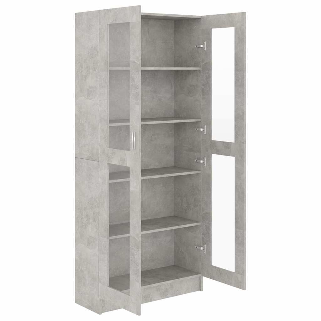 Armario genérico vitrina gris hormigón 82,5 x 30,5 x 185,5 cm, estantería de madera de ingeniería con 5 compartimentos y 2 puertas, almacenamiento para libros, revistas, DVD y decoración