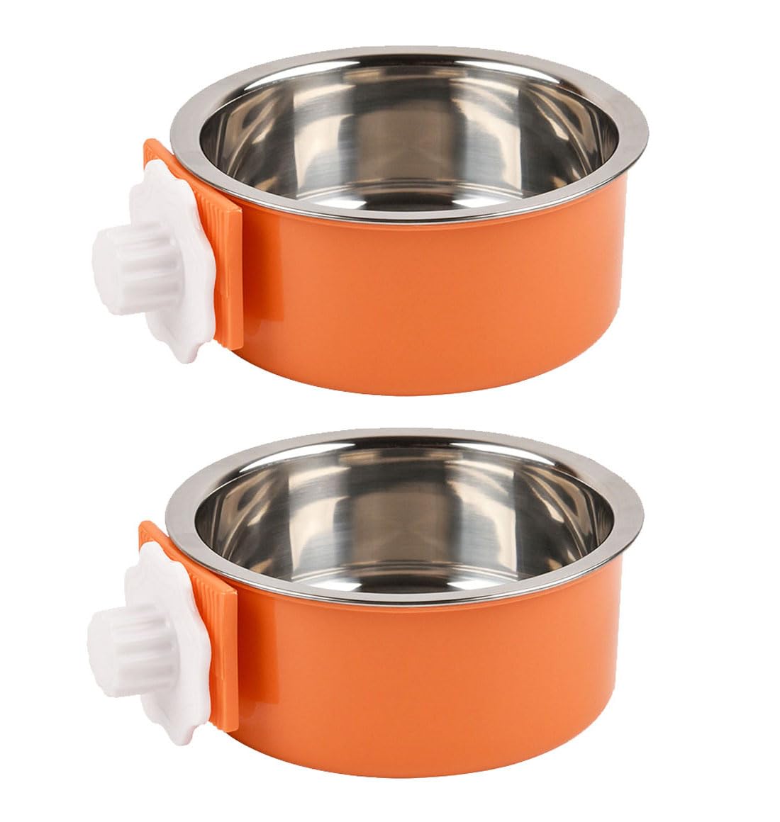 2 IN 1 Stainless Steel Pet Hanging Removable Dog Bowls(Orange,Small,2pcs)