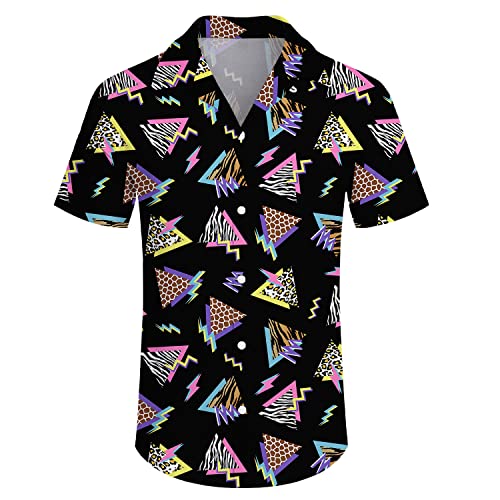 Mens Shirts 80s 90s Shirts for Men Casual Button Down Short Sleeve Shirt, Funny Party Quick Dry Mens Clothing2