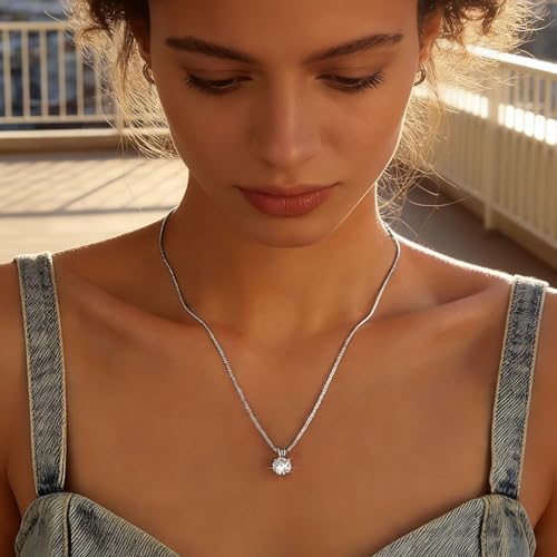 Boho Hochzeit Zierliche Kette Strass Minimalistische Halskett Funkelnde Kristall Solitär Silber Dünne Choker Runde Punkt Kleine Cz Anhänger Zirkonia Boxkette Schlicht Zart Niedliche Frauen Mädchen