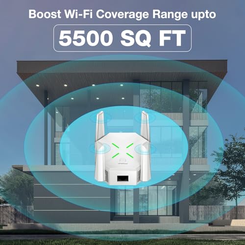Image of Dual Band 1200Mbps WiFi Range Extender | 5GHz Signal Booster with 4 Antennas | Covers Large Homes | Supports 20 Devices (White, Dual Band)