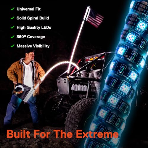 Image of True MODS 2pc 6ft Spiral RGB LED Whip Light for UTV ATV [Bluetooth App] Off Road Waterproof LED Lighted Whip CB Antenna Pole Stick for RZR Can-Am Polaris SxS 4x4 Quad Dune Buggy 4 Wheeler Accessories