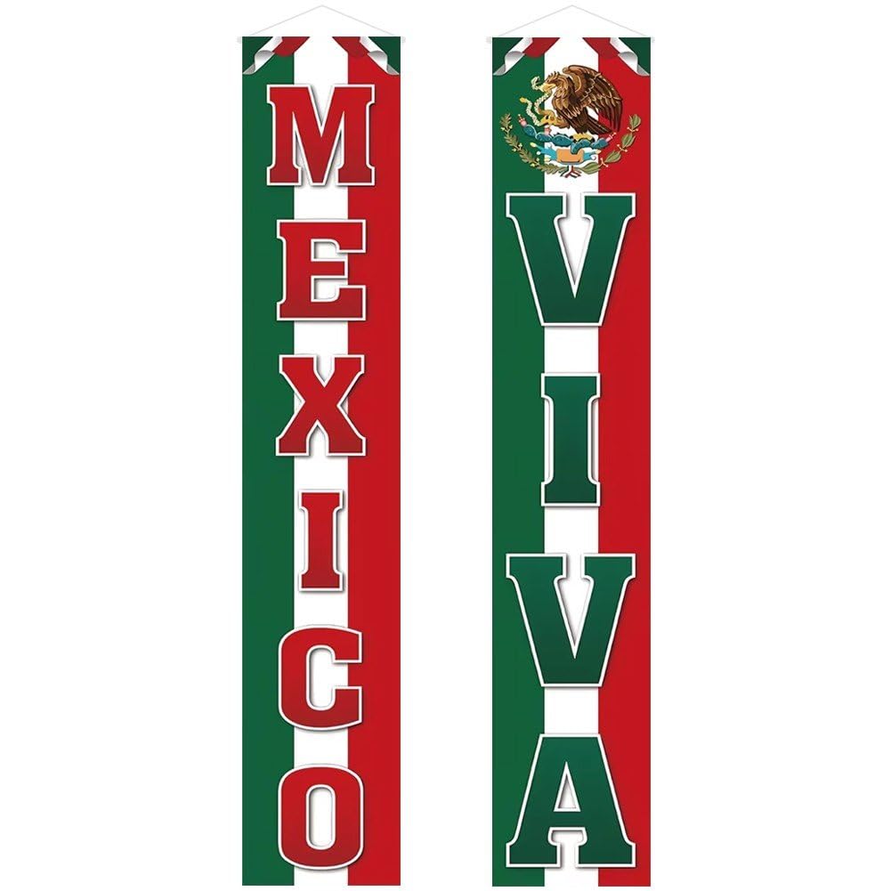 Ppmter Viva Mexico Porch Banner Dia De La Independencia Mexican Independence Day Party Front Door Wall Hanging Banner Indoor Outdoor Decoration