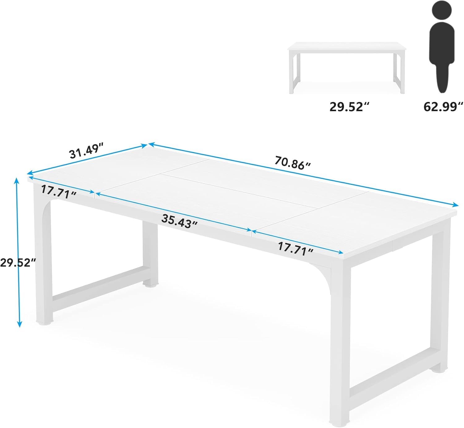 Lailang 180cm Scrivania, Scrivania Ufficio 180x80, Scrivania Studio Casa, Scrivania In Legno, Tavolo Ufficio Riunioni, Scrivania Grande, 180 x 80 x 75 cm, Bianca