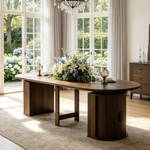 Image of 47in-118 in Extendable Dining Table for 4-12, Oval Expandable Kitchen Table