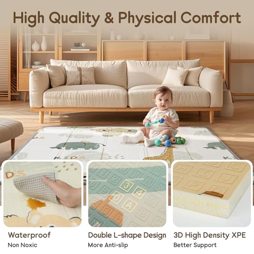 Image of PIGLOG Foldable Baby Play Mat for Floor, 50 x 50 Foam Play Mat for Playpen, Waterproof Reversible Baby Playmat for Tummy Time, Portable Playpen Mat for Babies, Infants & Toddlers 6-12 Months