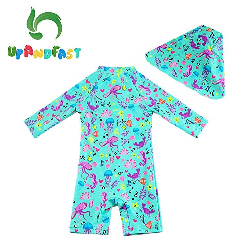 image for upandfast Baby/Toddler One Piece Zip Sunsuits with Sun Hat UPF 50+ Sun