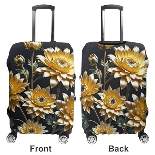 Gold Flowers on Black Printed Luggage Cover Protector, Fits 18-32 Inch Luggage3