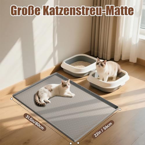Große Katzenklo Matte 80x56cm, Katzenstreu Matte aus Lebensmittelechtem Silikon, Wasserdicht Urinbeständiges Katzenmatte Katzenklo, Leicht zu Reinigen, rutschfeste Katzenmatte für den Boden - Grau