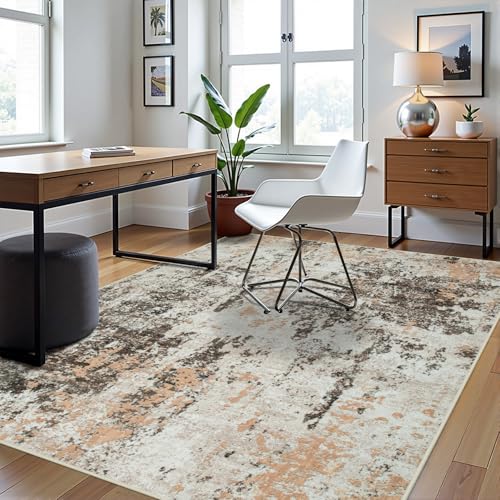 5x8 Area Rugs for Living Room Rug Washable: Abstract Rug for Dining Room Bedroom Carpet Non Slip 5 by 8 Indoor Modern Nursery Home Office Brown Beige