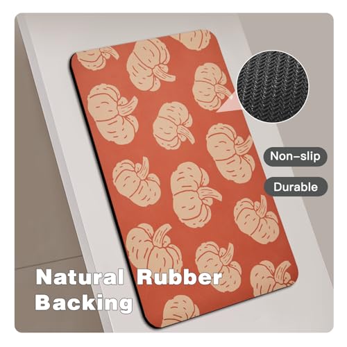 Halloween Bath Mat, Thin Halloween Bathroom Rug Non-Slip Quick Dry Pumpkin Bath Mat Fits Under Door Thin Floor Mat Fall Halloween Decor, 17’’x30‘’, Pumpkins Orange