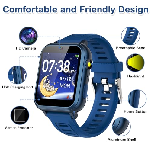 cosjoype kids game smart watch for kids with 24 puzzle games hd touch screen camera music player pedometer alarm clock calculator flashlight 1224hr kid watch gift for 4-12 year old boys toys for kid