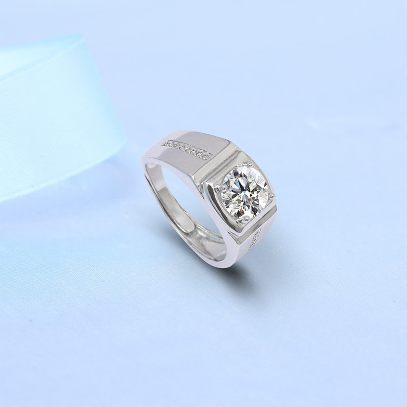 Męska obrączka ślubna białe złoto pierścionki dla kobiet 18K diament laboratoryjny 4 zęby z cyrkonią rozmiar N 1/2 moda dla dziadka biżuteria ślubna