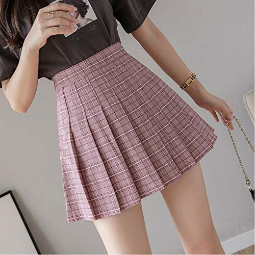 SHDSHD Falda Plisada a Cuadros para Mujer, Minifalda de Cintura Alta, Minifalda de Talla Grande, Uniforme Escolar Coreano japonés Harajuku de Verano