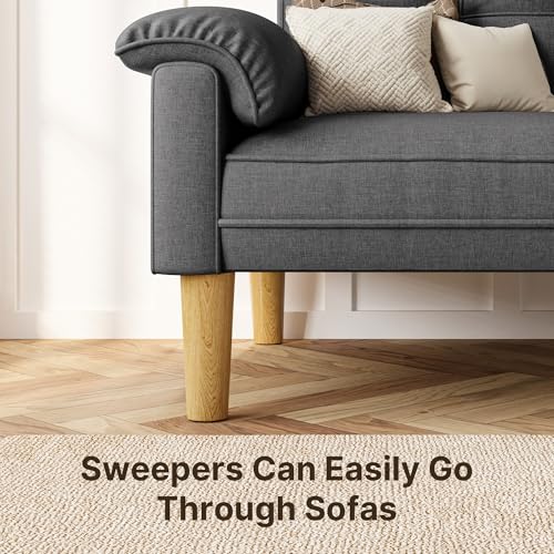 Xbro Sofa 2 Sitzer, Kleine Couch 2 Sitzer mit Armlehne und Seitentasche, Modernes Stoffcouch für Wohnzimmer,Wohnung,Büro,Einfache Montage, 144 x 77 x 77 cm, Dunkelgrau – Bild 5