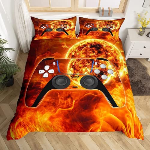 Juegos de cama temáticos Gamepad para niños con una funda de dovet y dos fundas de almohada para niños 3 piezas (rojo, 260 x 220 cm) Cover