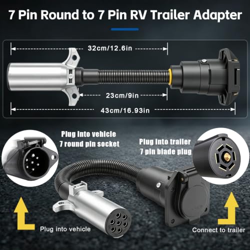 Image of 7 Pin Round to 7 Pin Trailer Adapter 7 Pole Round to 7 Way RV Flat Adapter Blade Trailer Connector Plug for Semi Truck Tractors Commercial Vehicle with Mounting Bracket