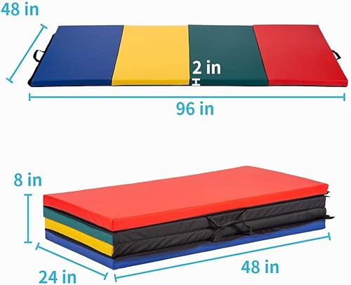 Vista 7 de Gymnastics Tumbling Mats Portable Gymnastics Mat Foldable Tumbling Mat 4'x8/2'x6' PU Leather Exercise Mat Yoga Mat with Carrying Handles for home