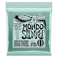 Ernie Ball Slinkys are played by legends around the world including Slash, Jimmy Page, Metallica, Eric Clapton, and more. Mondo Slinkys are ideal for players who prefer a heavier gauge with a little less tension on the plain strings (E, B, G). Elemen...