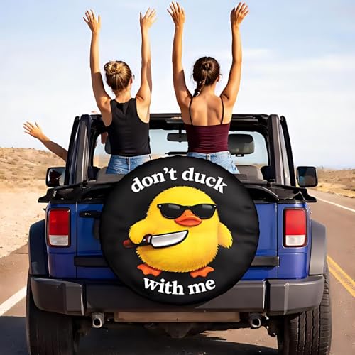 Image of Funny duck Spare wheel cover 14 inch for trailers - Don't duck with me,RV spare tire cover Wheel Protectors Weatherproof Wheel Covers Waterproof Universal Fit for camper rv travel Trailer Rv SUV Truck