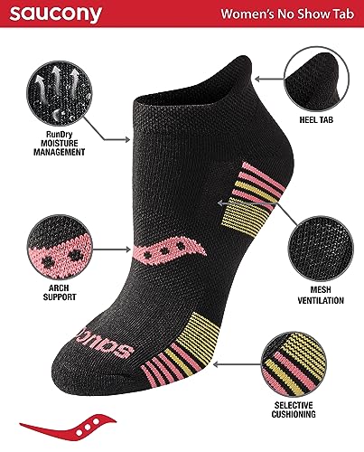 Image of Saucony Women's RunDry Performance Heel Tab Athletic Socks, Available in S-L (8, 16, 24 Pairs)