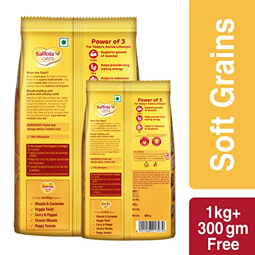 Image of Saffola Oats | Rolled Oats | Delicious Creamy Oats | 1Kg with 400g Free & Saffola FITTIFY Whey Protein Peanut Butter | Dark Chocolaty | 200g
