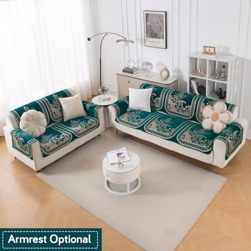 Image of HOKIPO Mehfil Teal Premium Chenille Jacquard Sofa Cover 5 Seater - (3+2) for Seat & Back | 'Royal Aangan Series' (IN-1008-L7*2 + IN-1007-L7*2)