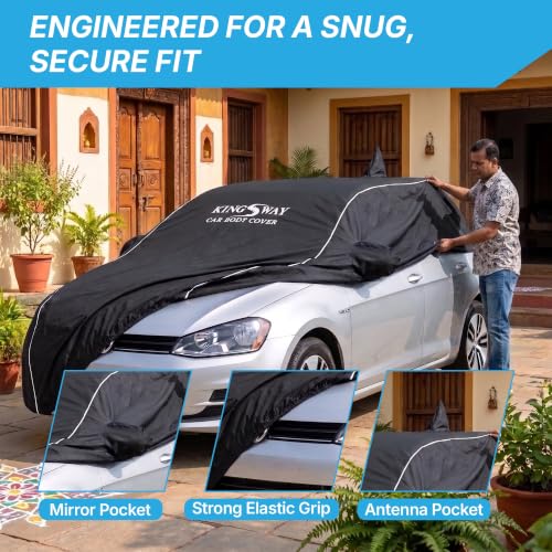 Image of KINGSWAY Super Waterproof Car Cover Only with Maruti Suzuki Swift (Year 2011 to 2017 - All Model) | Mirror and Antenna Pockets | All Weather Car Body Cover with Silver Piping | Black