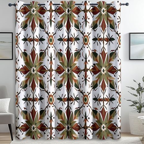 Cortinas Opacas Blanco Decoración de Ventanas Tradicional Flores Simétricas Impresas para Dormitorio Sala de Estar guardería habitación Cortina 140An x 225Al cm (2 Paneles) con Ojales