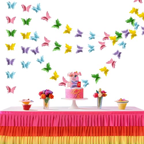 Image of BEISHIDA 5 Pieces 3D Colorful Butterfly Paper Garland Hanging Decorative Banner for Home Ceiling Decor Birthday Party Baby Shower Wedding Theme Showcase Decoration Supplies Total 393 Inch Length