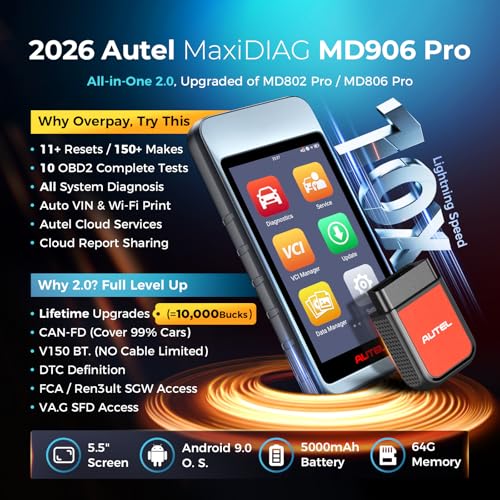 Autel Scanner MD906 PRO, All System Diagnostic Scan Tool with Lifetime Free Updates, 11 Reset Services OBD2 Scanner, Same as MD909 PRO, Upgrade of MD802 MD806 MD808 PRO, NO IP Limited, CAN-FD FCA SGW - Image 3