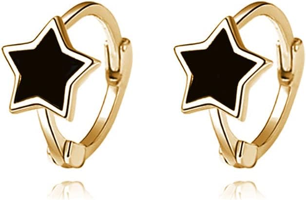 Reffeer Solid 925 Sterling Silver Black Star Huggie Earrings Hoops for Women Teens Small Star Hoop Earrings Cartilage Helix Earrings
