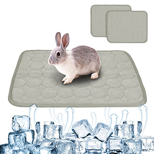 2PCS Summer Cooling Mat for Rabbit, Washable Bunny Bed, Rabbit Bed Mat, Guinea Pig Cage Liner Hamster Pad, Fleece Sleep Pad for Squirrel, Hedgehog, Chinchilla, Small Animals, (15.8''x11.8) Grey