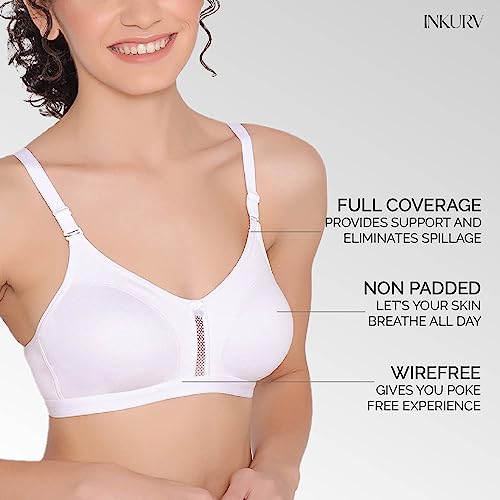 Image of INKURV Women's Non Padded Wireless T-Shirt Bra with Seamless Cups and Detachable Straps Combo of 2