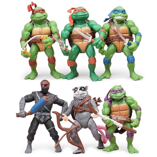 KLUKGE 6-Packs Turtles Action Figures 4.7 Inches Turtles Toys Multi-Jointed Movable Cartoon Turtle Toy Set Birthday Gifts for Friends and Fans