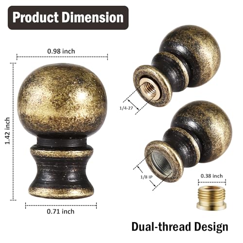 Image of 2 Packs Brass Lamp Finials, Solid Finials for Lamps, Lamp Shade Screw Caps, Antique Brass Lamp Finials Decorative for Table Lamp, Floor Lamp