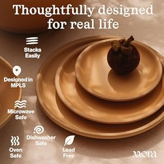 MORA Large Plates Set of 4, 10.5 inch Ceramic Pottery Dinner Plates - Microwave, Oven and Dishwasher Safe - Merrigold