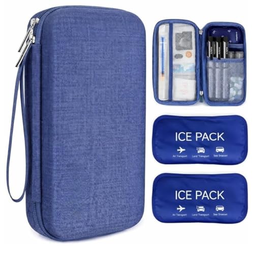 Image of Insulin Cooler Travel Case with 2 Ice Packs TSA Approved Hard Shell Diabetic Medication Bag for Insulin Pens Syringes and Tablets Compatible with Ozempic Mounjaro (Blue Small)